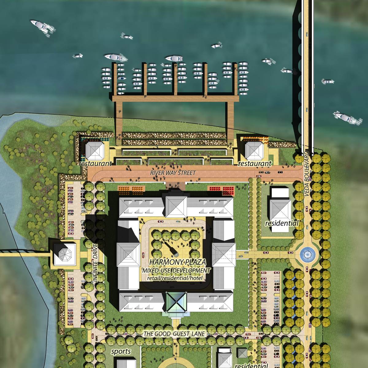 Maharishi Vedic City Planning waterfront plaza
